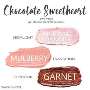 Chocolate Sweetheart ShadowSense Trio, pink opal shimmer shadowsense, mulberry shadowsense, garnet shadowsense