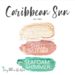 Caribbean Sun ShadowSense eye trio, sandstone pearl shimmer shadowsense, shell glitter shadowsense, seafoam shimmer shadowsense