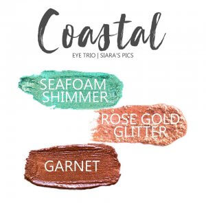 Coastal Shadowsense Eye Trio, Seafoam Shimmer shadowsense, rose gold glitter shadowsense, garnet shadowsense
