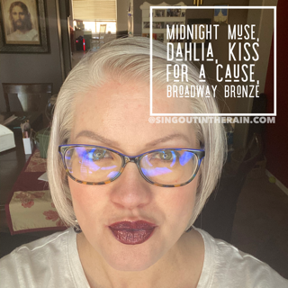 Midnight Muse LipSense, LipSense Mixology, Dahlia LipSense, Kiss for a Cause LipSense, Broadway Bronze LipSense