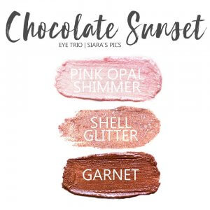 Chocolate Sunset Shadowsense Trio, pink opal shimmer, Shell Glitter, garnet