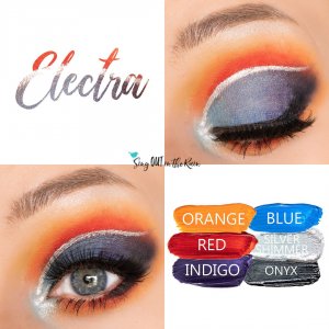 Electra Eye Look, Orange ShadowSense, Red ShadowSense, Indigo Shadowsense, Blue ShadowSense, Onyx ShadowSense, Silver Shimmer ShadowSense