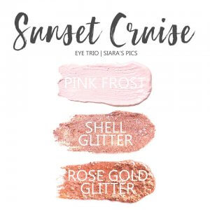 Sunset Cruise Eye Trio, Shell Glitter shadowsense, pink frost shadowsense, Rose Gold Glitter Shadowsense