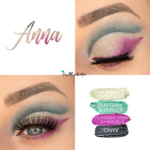 Anna Eye Look, Seafoam Shimmer SHadowsense, SeaBreeze Shimmer ShadowSense, Plasma Pink Shimmer ShadowSEnse, Onyx ShadowSense